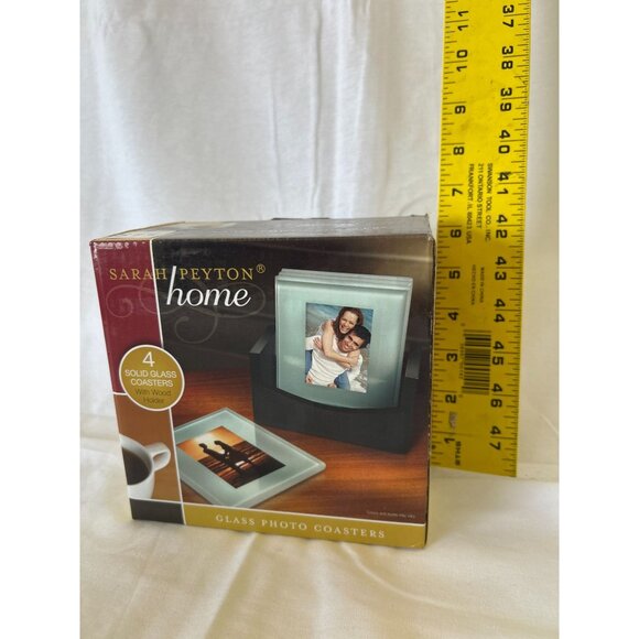 Sarah Peyton Home Glass Photo Coasters Set Of 4 With Wooden Holder - Picture 2 of 2